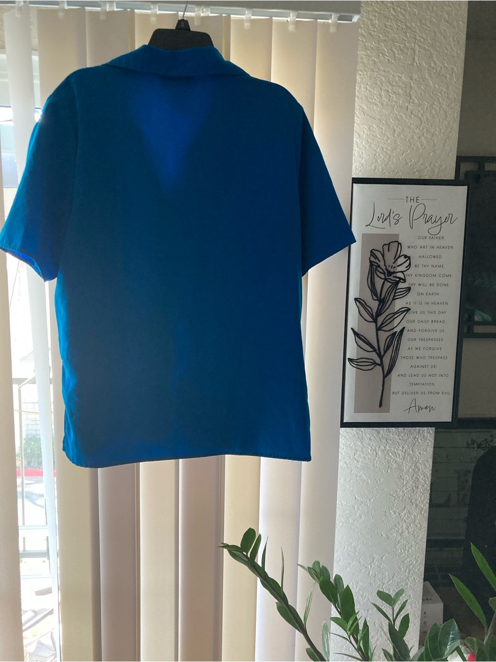 Blue Short-Sleeve Blouse - Classic Collared Top